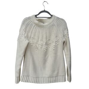 Talbots Cream Sweater, White Branch & Berries, Textured, Monochromatic, Sz S